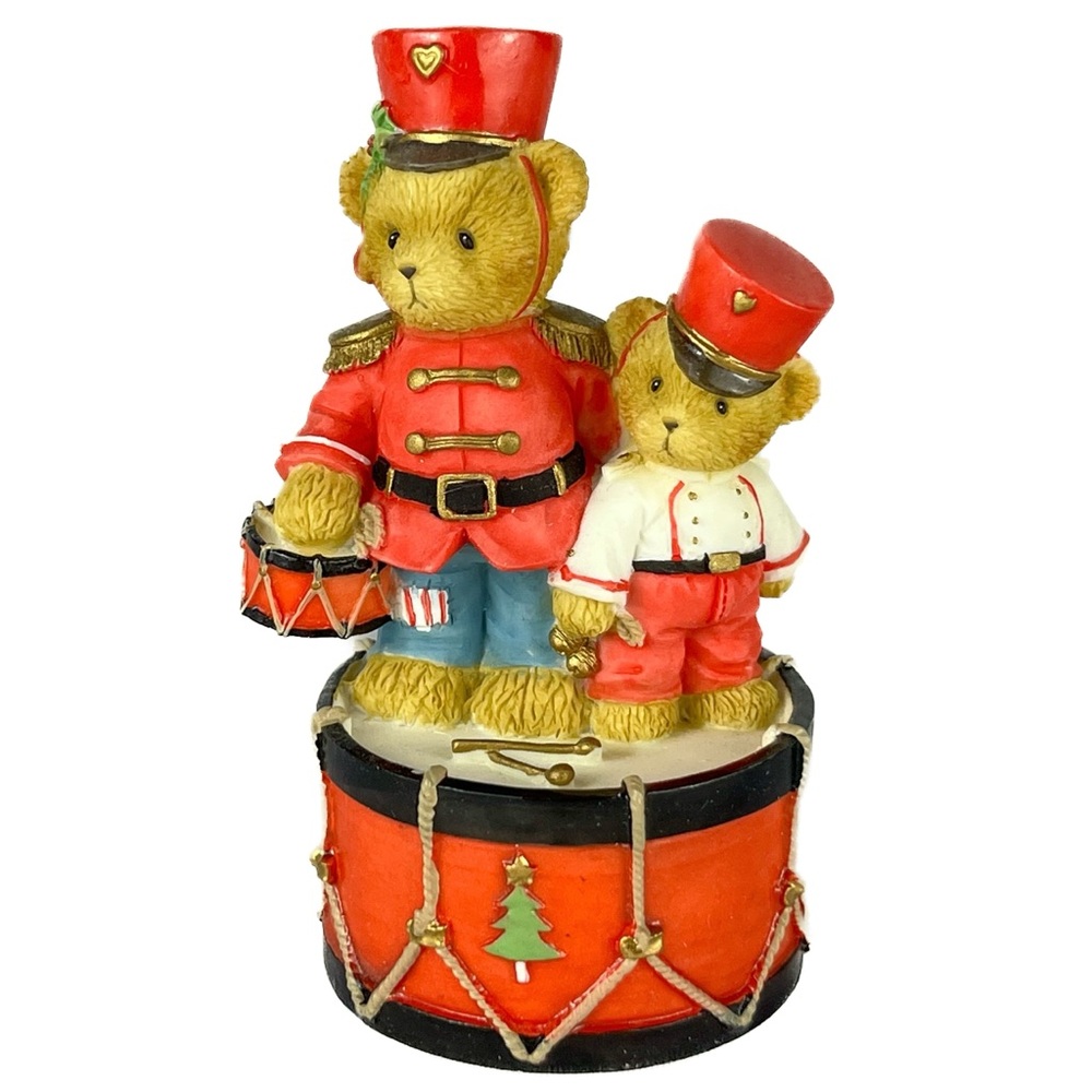 Cherished Teddies Brock & Sheldon Holiday Drummer Figurine – Avon Exclusive